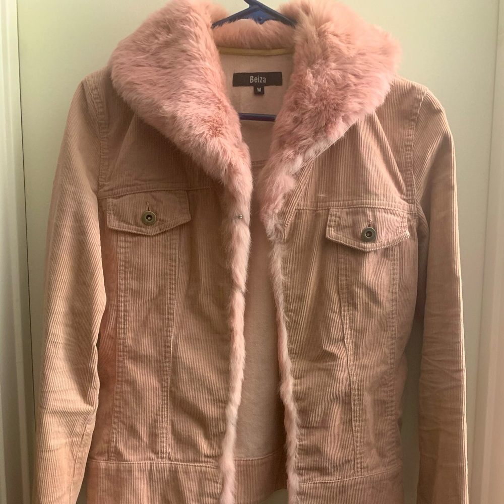 Pink corduroy fake fur jacket
